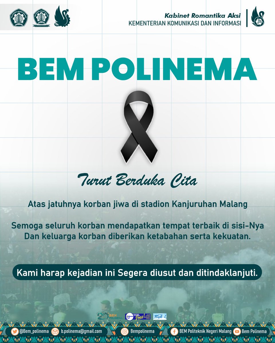 Hai Sang Inspirator,
Selamat Malam,

Turut berduka cita atas jatuhnya korban jiwa dalam tragedi di Stadion Kanjuruhan Malang. 

Kami harap kejadian ini segera diusut dan ditindak lanjuti.
#PrayForKanjuruhan