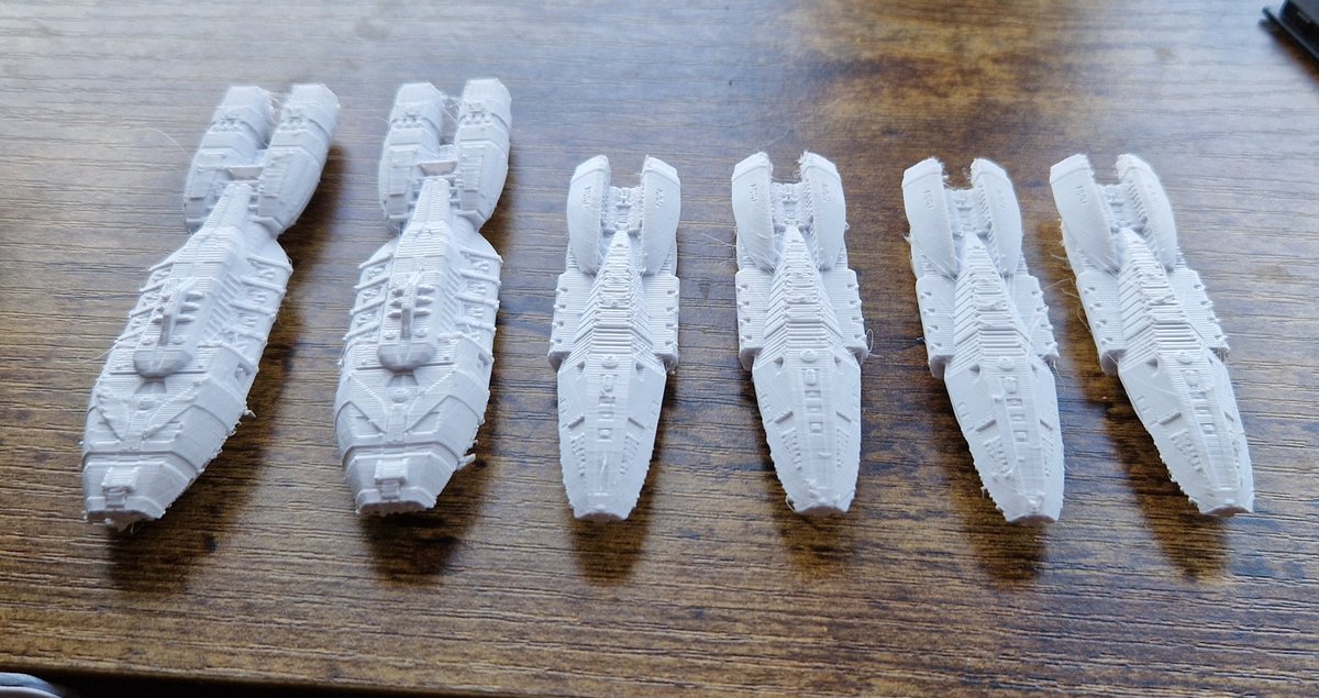 Comaboy_77's tweet photo. 4 Adamant and 2 Rangers printed for my Battlestar Galactica fleet for #FullThrust. Printing my first Battlestar at the moment, a Valkyrie then on to my first Jupiter class Battlestar! https://t.co/0591IBduRt
