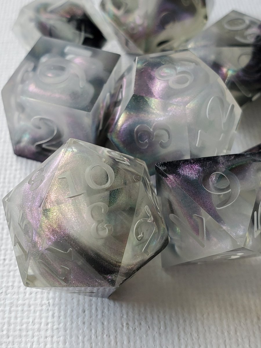 CritCandyDice's tweet photo. Schools been keeping me busy, but I have so many nice designs that I've produced. I'm looking forward to doing a restock soon. 
These are all still unpainted.
#dice #ttrpg https://t.co/l9rn26LsKg