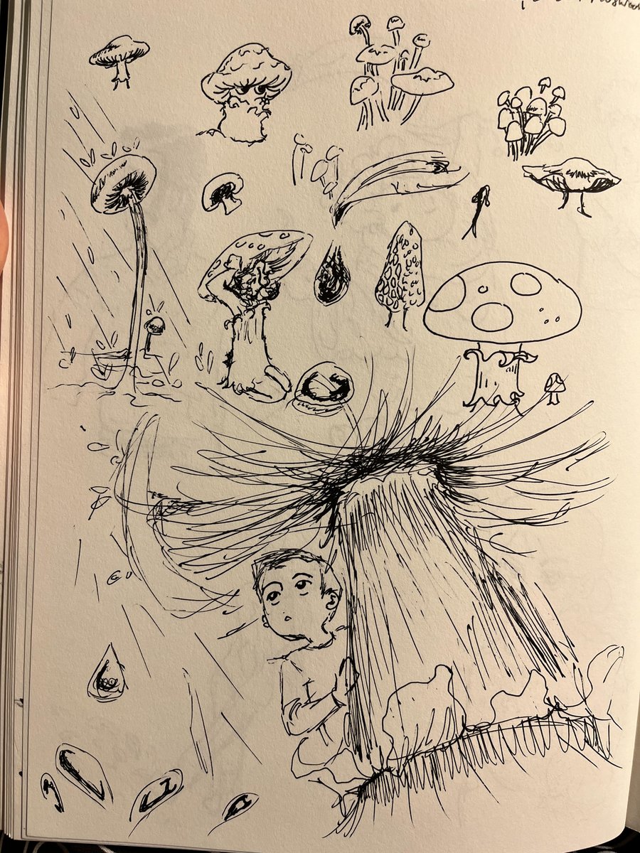 LaurelSamuelson's tweet photo. #Drawtober Day 2: Mushroom 
It's prompts like this that make my doodling rule useful as I can't really draw much other than faces, so I need some space to sprawl and explore the subject a bit. 
Alternative #inktober22 using @codibearscave's 2020 prompt list. https://t.co/cspa1AZJ1G