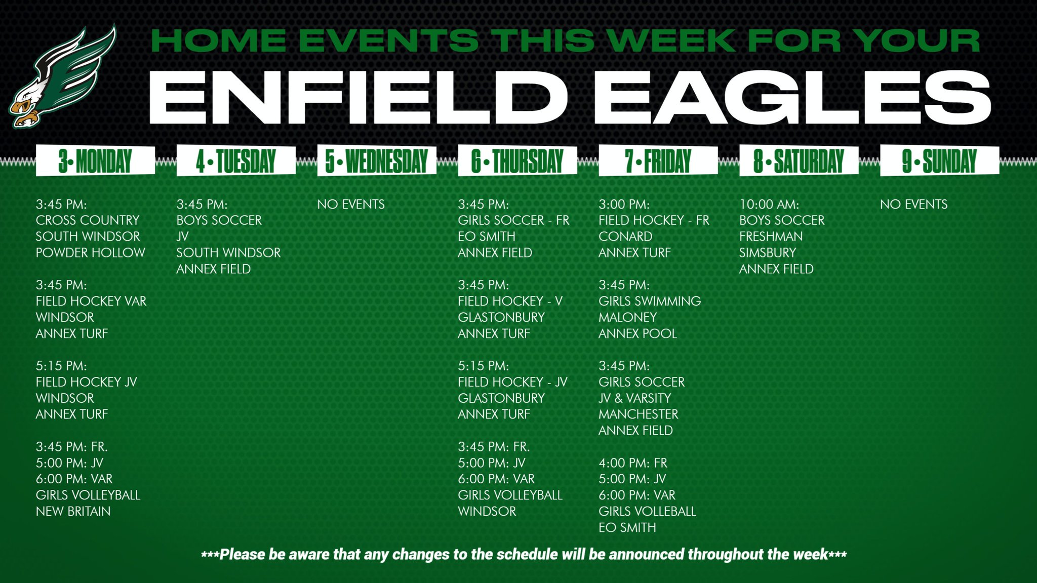 Enfield Athletics on Twitter "Weekly Schedule https//t.co/JpWfPwhQA9