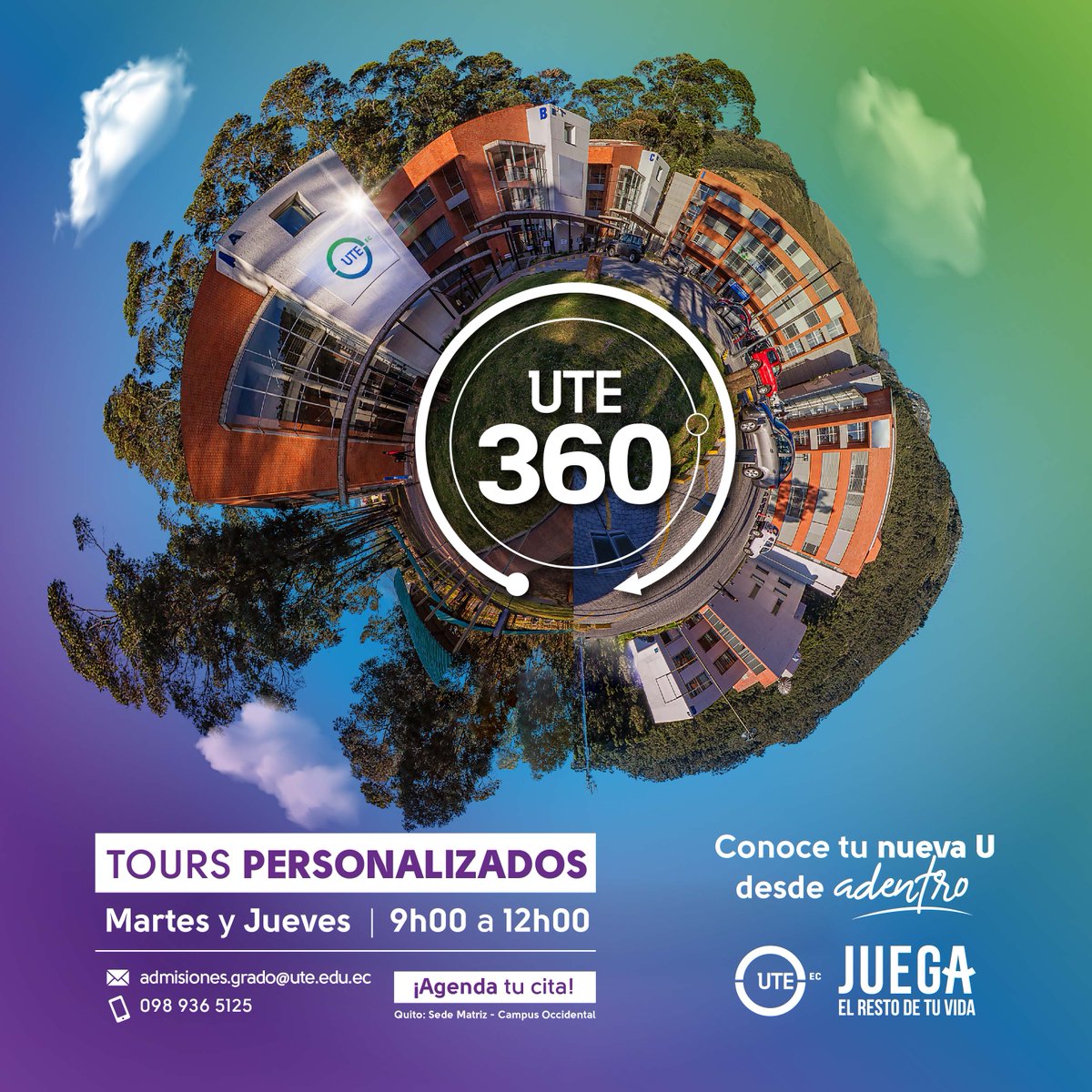 UTEoficial's tweet photo. ¡Ven a la UTE y conoce la Universidad de tus sueños! 🙌
📌Te ofrece tours personalizados todos los martes y jueves de 09h00 a 12h00 
¡Te esperamos! 
📱Reserva tu cita aquí: 098 936 5125
#UTE #JuegaElRestoDeTuVida https://t.co/R3RZneDL1U