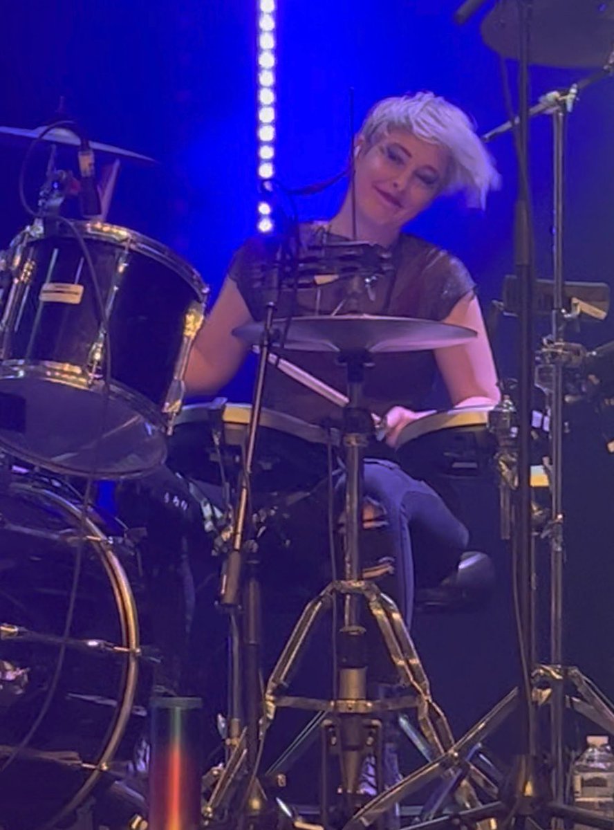 StreekyG's tweet photo. The fab @Emilydrums for @kimwilde #greatesthitstour at #stdavidshallcardiff back on 22nd #kimwilde #emilydrums https://t.co/7WhvwlS4sS