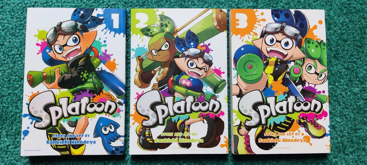 Littlemissgloom's tweet photo. @sarahwebbishere This is my 9yr old sons collection, his favorite is Splatoon(action adventure)! Kitaro is spooky + funny, The Girl From The Other Side is dark fantasy + Yotsuba&amp;! is light humour. 🖤 https://t.co/wDP3Yx6AKw