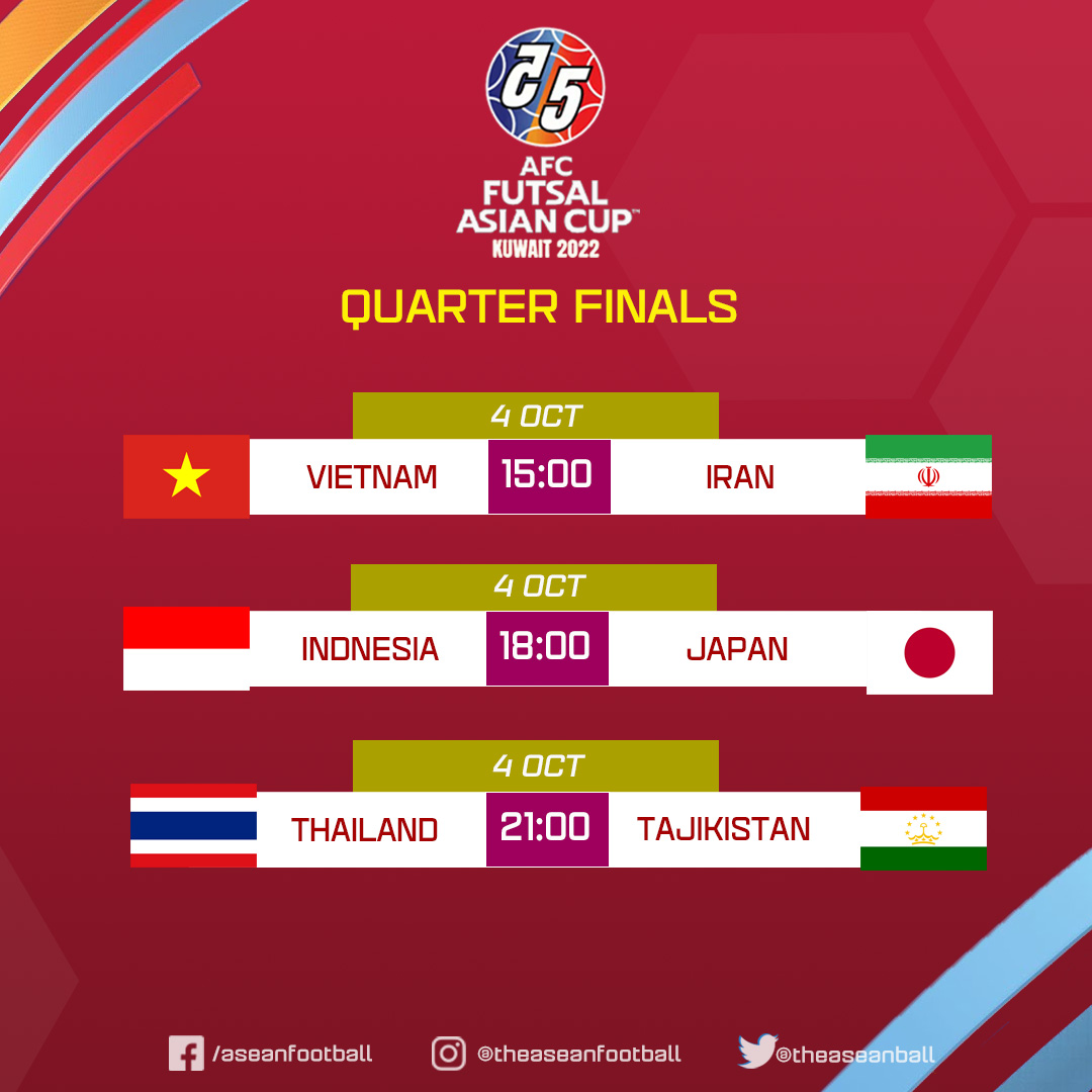 ASEAN FOOTBALL on Twitter: "AFC FUTSAL ASIAN CUP 2022 | Quarter Finals