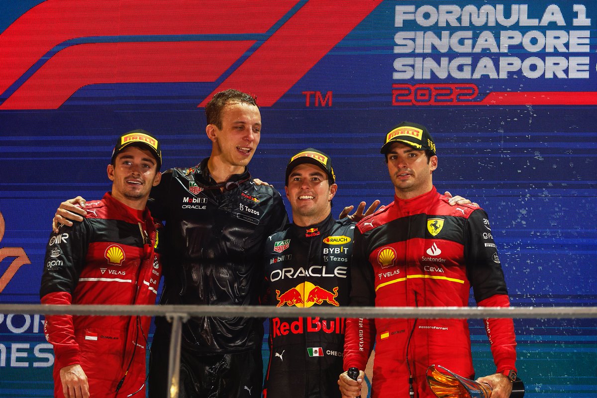 pirellisport's tweet photo. Your #SingaporeGP podium: @SChecoPerez, @Charles_Leclerc and @Carlossainz55! https://t.co/OUSk3827kw