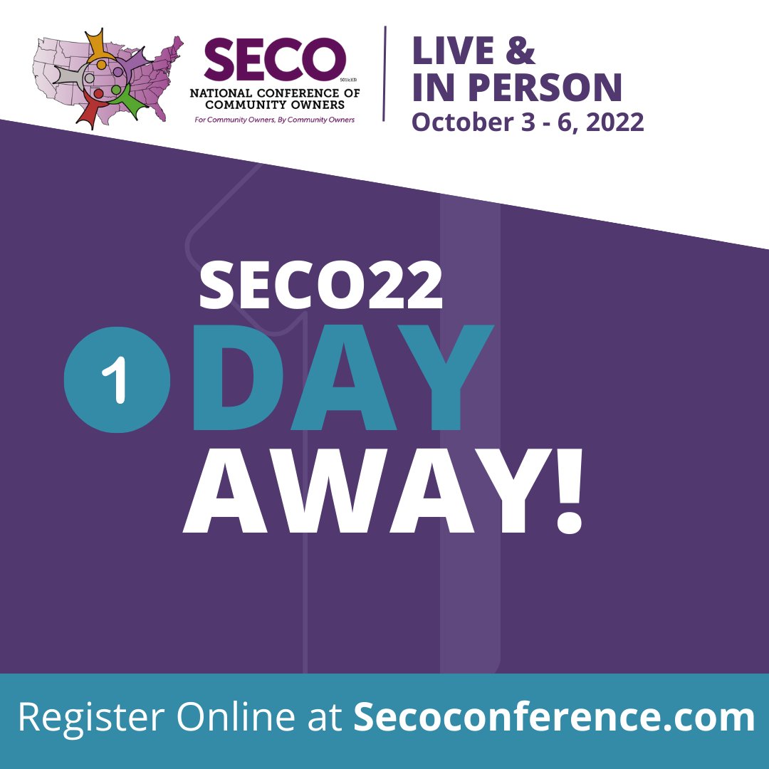 SecoConference's tweet image. We’re just one day away from SECO22! Are you excited to connect with fellow community owners?

Learn more about the event here: secoconference.com

#SECO #SECO22 #CommunityOwners #MHIndustry #MHProfessional