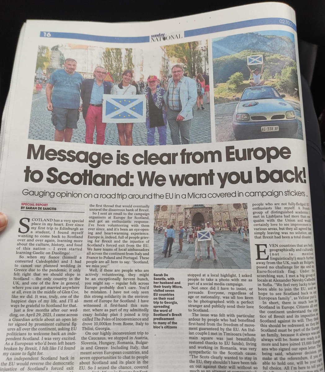 Don't miss @ScotNational today featuring a special report from our Italian ambassador @desanctissarah on her recent trip across Europe. The message from Europe is clear and unanimous: we want Scotland back! #europeforscotland 🇪🇺❤️🏴󠁧󠁢󠁳󠁣󠁴󠁿 thenational.scot/news/23007541.…