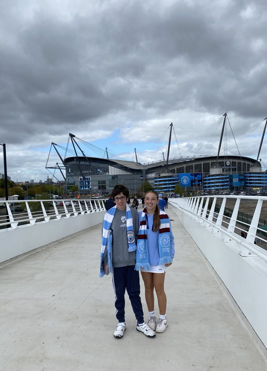 CarzeCarr's tweet photo. A hint of blue sky above the Etihad. #derbyday #mcfc @citcmancity #autismswareness https://t.co/1uCT4vHEhx