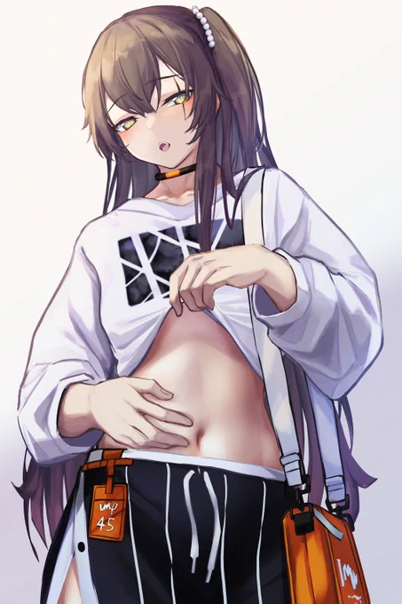 ドルフロのUMP45せっかくお腹が出てる服装なので....45のスキンも可愛くて好き#ドールズフロントライン#イラスト練習 