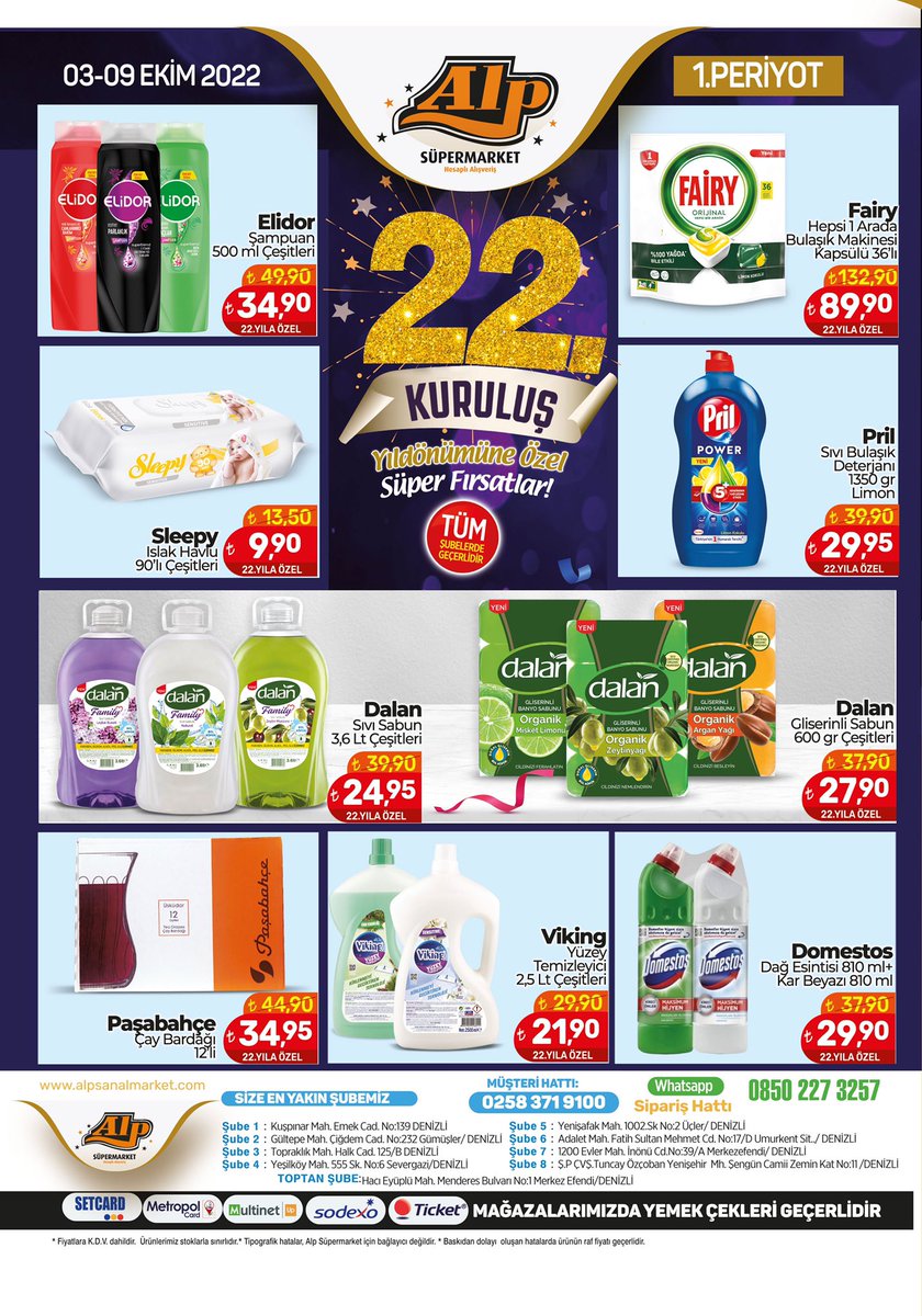 Beklenen gün geldi, 22. kuruluş yıl dönümümüzü hep birlikte kutluyoruz!👏🏻🌟

📌İndirim kataloğumuz 3-9 Ekim tarihleri arasında, tüm mağazalarımızda geçerlidir.
🎊İndirimlerimiz Ekim ayı boyunca devam edecektir, takipte kalın!

#alpsüpermarket #indirim #indirimkataloğu