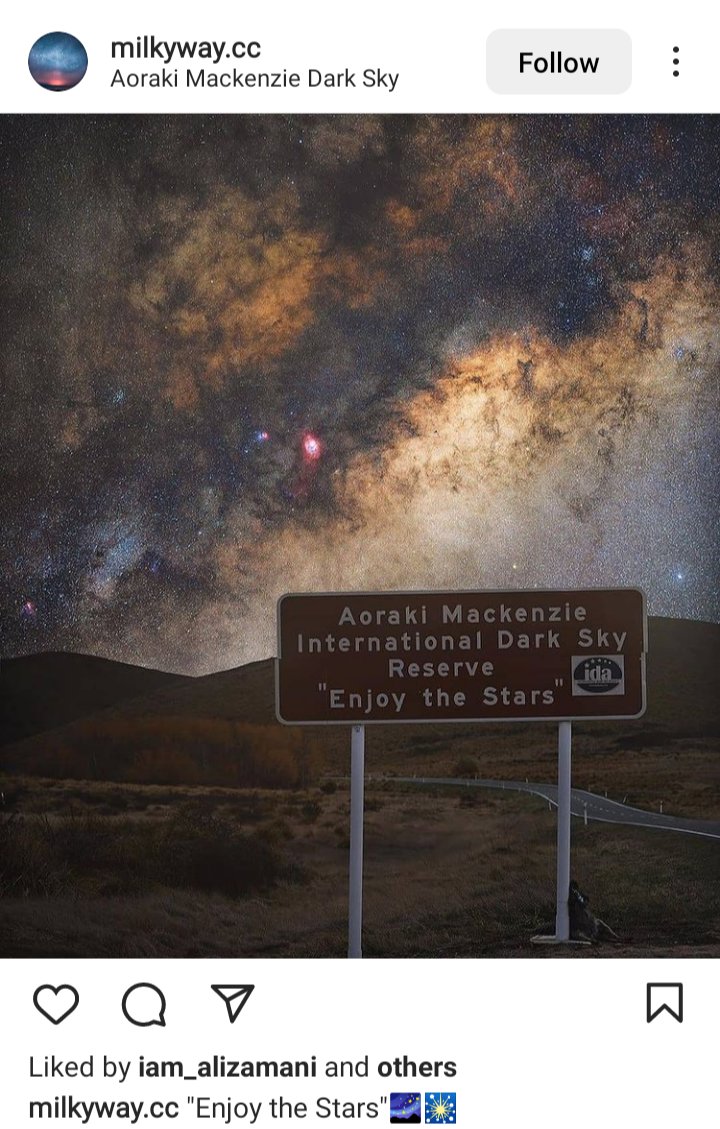 Instagram post of a starry sky and mountainscape. Caption reads "enjoy the stars" 