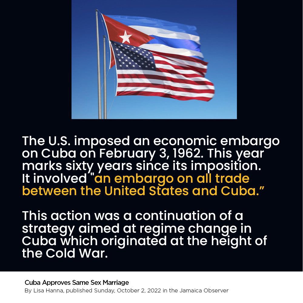 LisaHannamp's tweet photo. This year marks 60 years since since the US imposed an economic embargo on our neighbour Cuba. An action which was a continuation of a strategy aimed at regime change in Cuba which originated at the height of the Cold War. https://t.co/BnGJDBPpqV