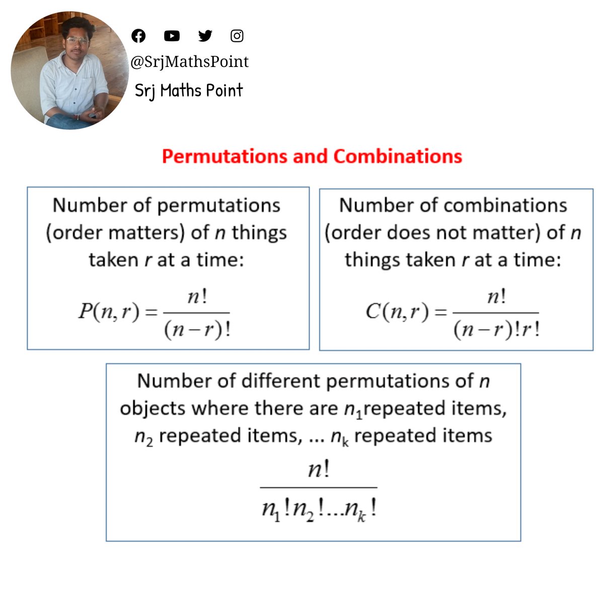 SrjMathsPoint's tweet photo. ❝ Defined #Permutations &amp; #Combinations ❞

#srjmathspoint #maths #mathematics #math #reasoning #education #mathsnotes #skill #mathskills #mathematic #mathtricks #mathstudent #mathteacher #mathsclass #mathisfun #mathslover #mathsucks #mathstutor #knowledge #knowledgeispower https://t.co/Og9wKp8oT0