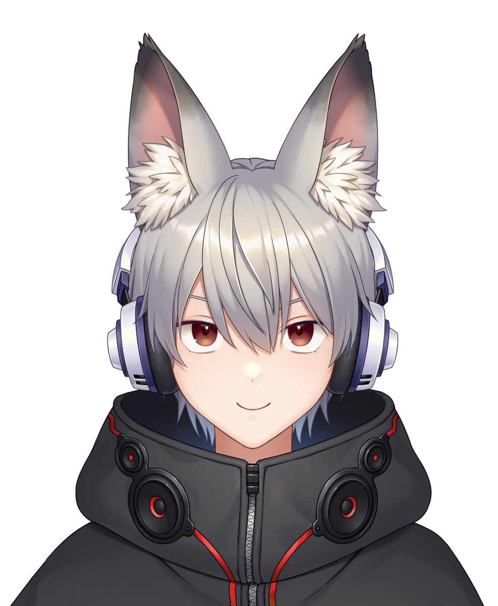 animal ears headphones 1boy solo white background male focus grey hair  illustration images