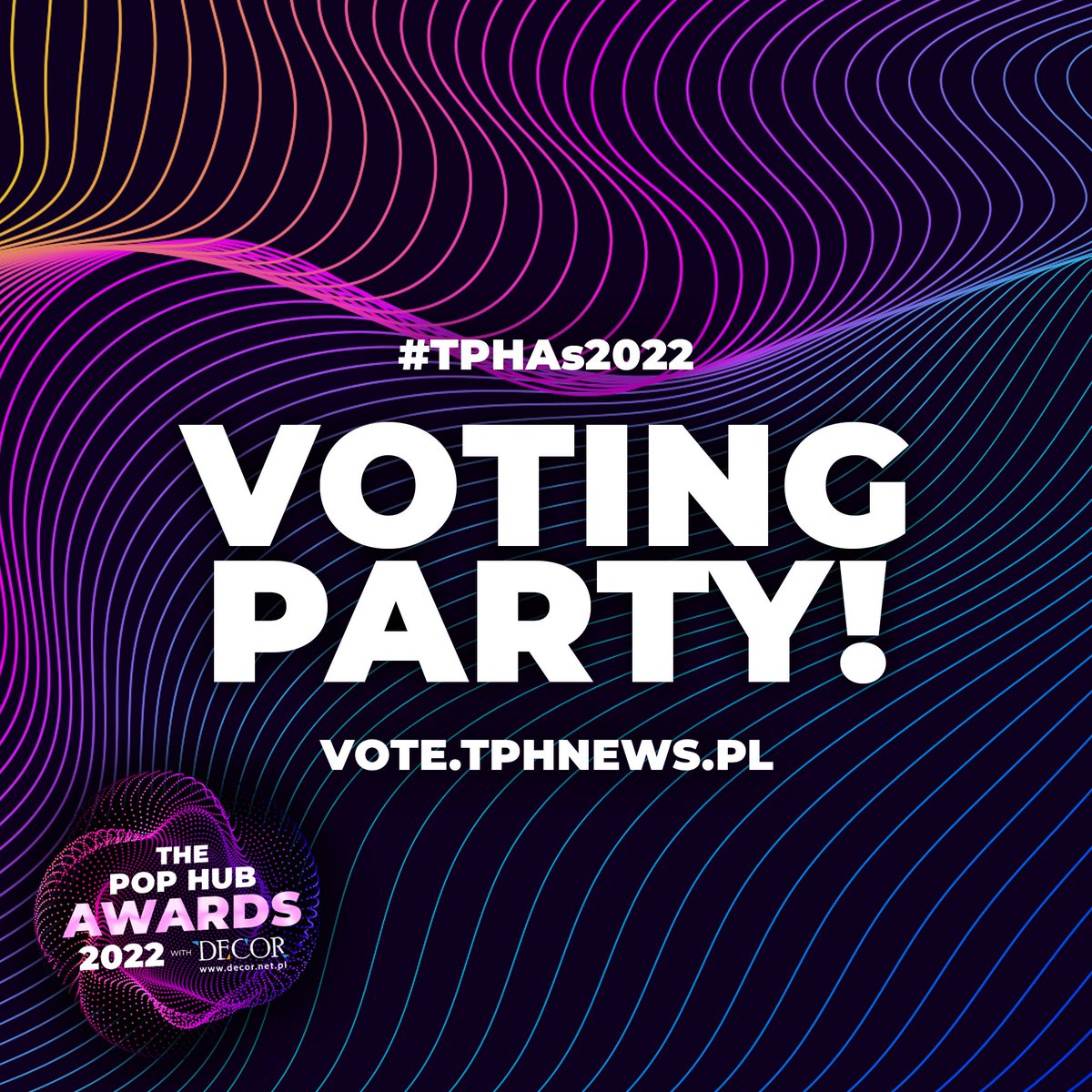 ThePopHubAwards's tweet photo. VOTING PARTY! 

Dołącz do największej wirtualnej muzycznej imprezy #TPHAs! Dołącz do nas o godzinie 16:00 wchodząc na https://t.co/VjJZr3bNrJ. Pokażcie światu jak oddacie głosy na swoich faworytów tutaj na Twitterze pod #TPHAs2022!

Jest to wasz czas! Baw się razem z nami!🚀 https://t.co/QYyVl0FQ78