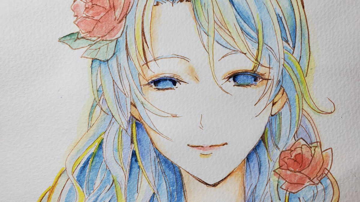 「青い髪#透明水彩 」|ここなし⛩️新譜楽しみのイラスト