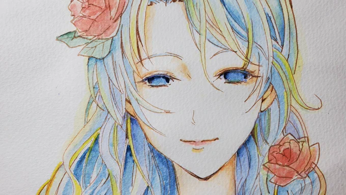 青い髪#透明水彩 