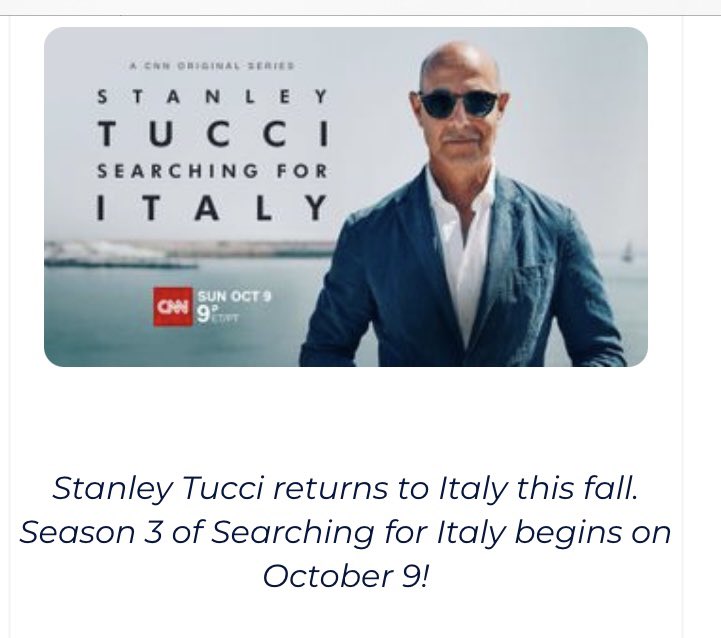 His previous 3 series have kept me sane whilst in hospital and now new series of #searchingforItaly starts this evening on BBC2 at 8.20. He’s back in #Venice. Well worth watching if you love #Italy and #food #stanleytucci