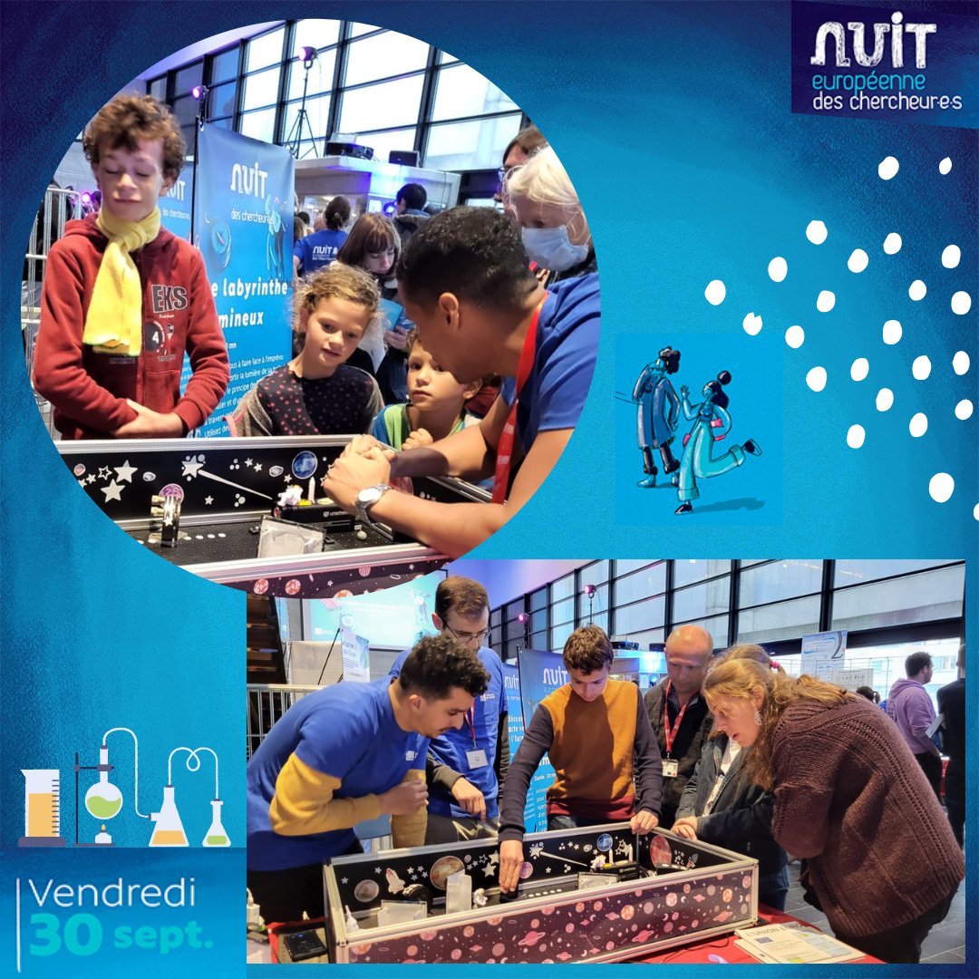 LimOptixChapter's tweet photo. Notre #LimOSA Optica Student Chapter a été present pour la nuit européenne des chercheurs #NEC_2022.
C’était une excellente opportunité de faire découvrir au grand public « la science de la lumière » à travers notre Labyrinthe Lumineux. @InstitutXLIM @OpticaWorldwide https://t.co/F3zWxVt40j