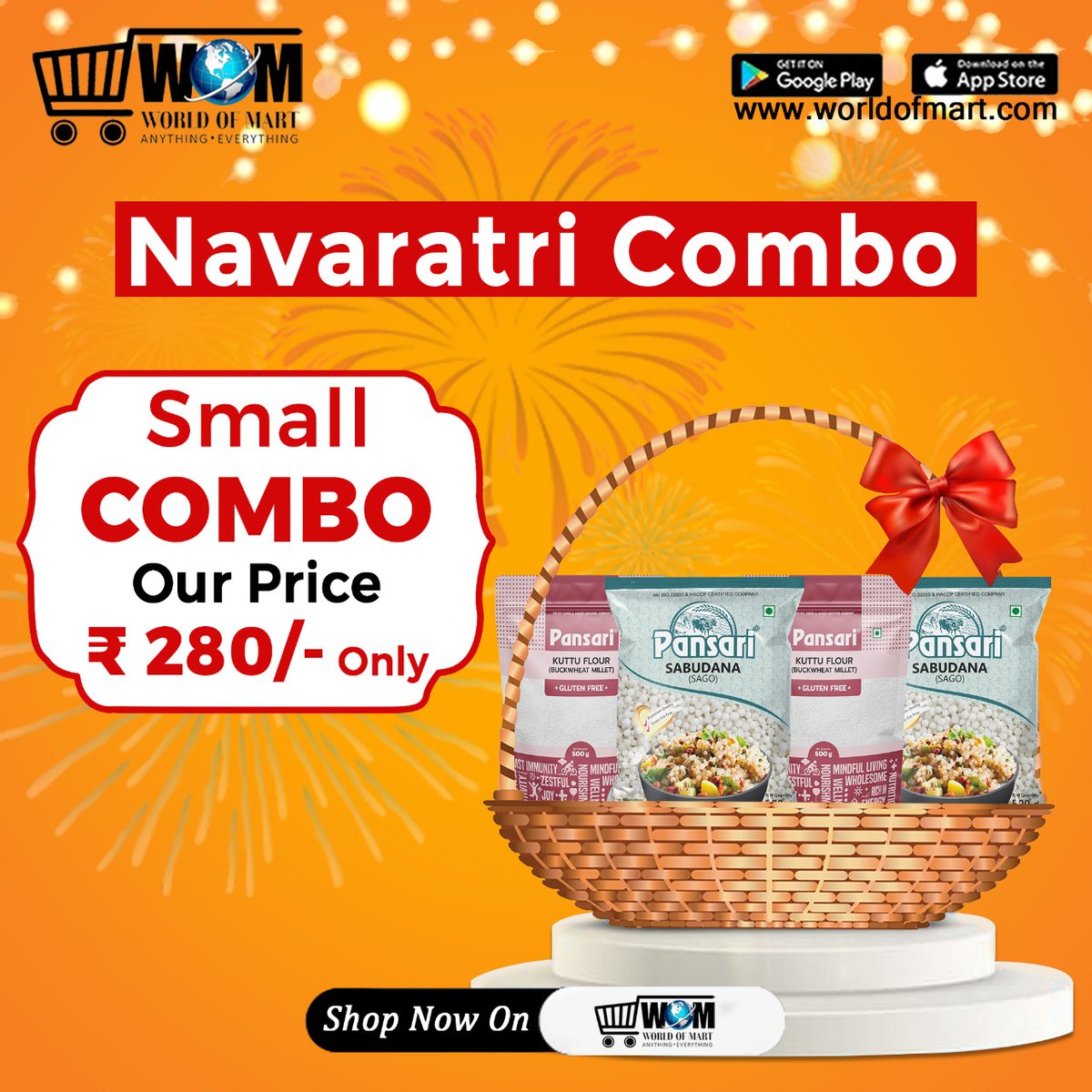 WorldOfMart's tweet photo. Navratri Small Combo Pack is here. Our price is only Rs. 280 only.  Order from World of Mart now.

#wom #worldofmart #navratri #navratricombo #combopack #pack #ashtami #discount #small #smallpack #pack https://t.co/lWlrIRZdMu