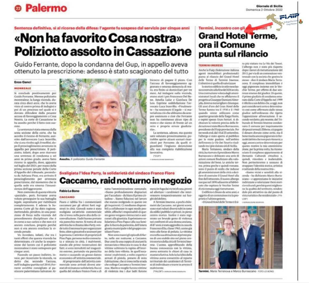 fiaippalermo's tweet photo. Giornale di Sicilia: Fiaip sostiene il rilancio del Grand Hotel Delle Terme di Termini Imerese. #fiaip #fiaippalermo #fiaipnazionale #tuesdayfiaip #martedìfiaip #culturafiaip #martedìdellacultura #panormus #immobiliare #agentimmobilier #agentiimmobiliari #realestate #casa https://t.co/iLMWo0PQiO