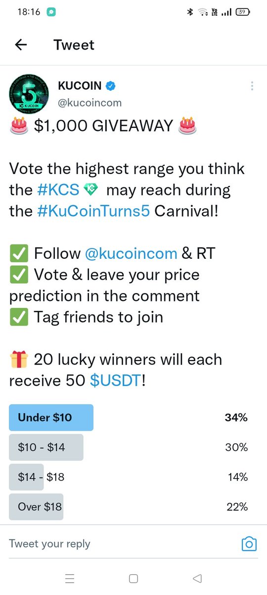 1CryptoForest11's tweet photo. Thank you for this giveaway sir, continued success for @kucoincom, and always be the best exchange..👌😁 #KCS      
My prediction will go to $10
Good like 🤝🏻🤝🏻
@Maurya_up_32 
@BolSmas46870 
@saurav472004 
#KuCoinTurns5 #carnival https://t.co/LhV3N0lUsj