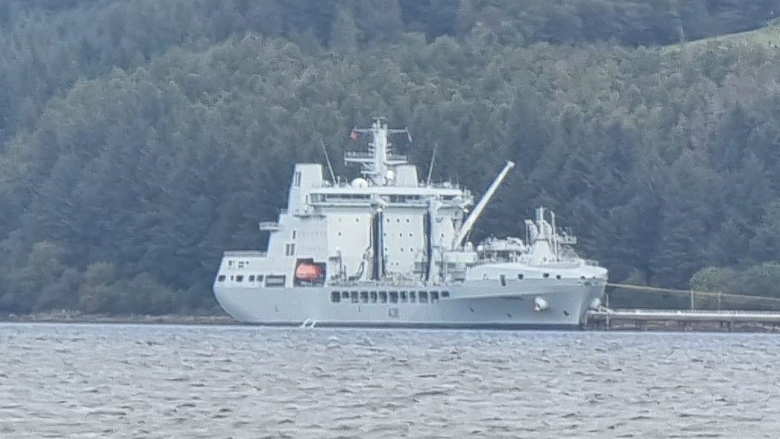 RFA Tidesurge moored at the Loch Striven fuel jetty. @NavyLookout