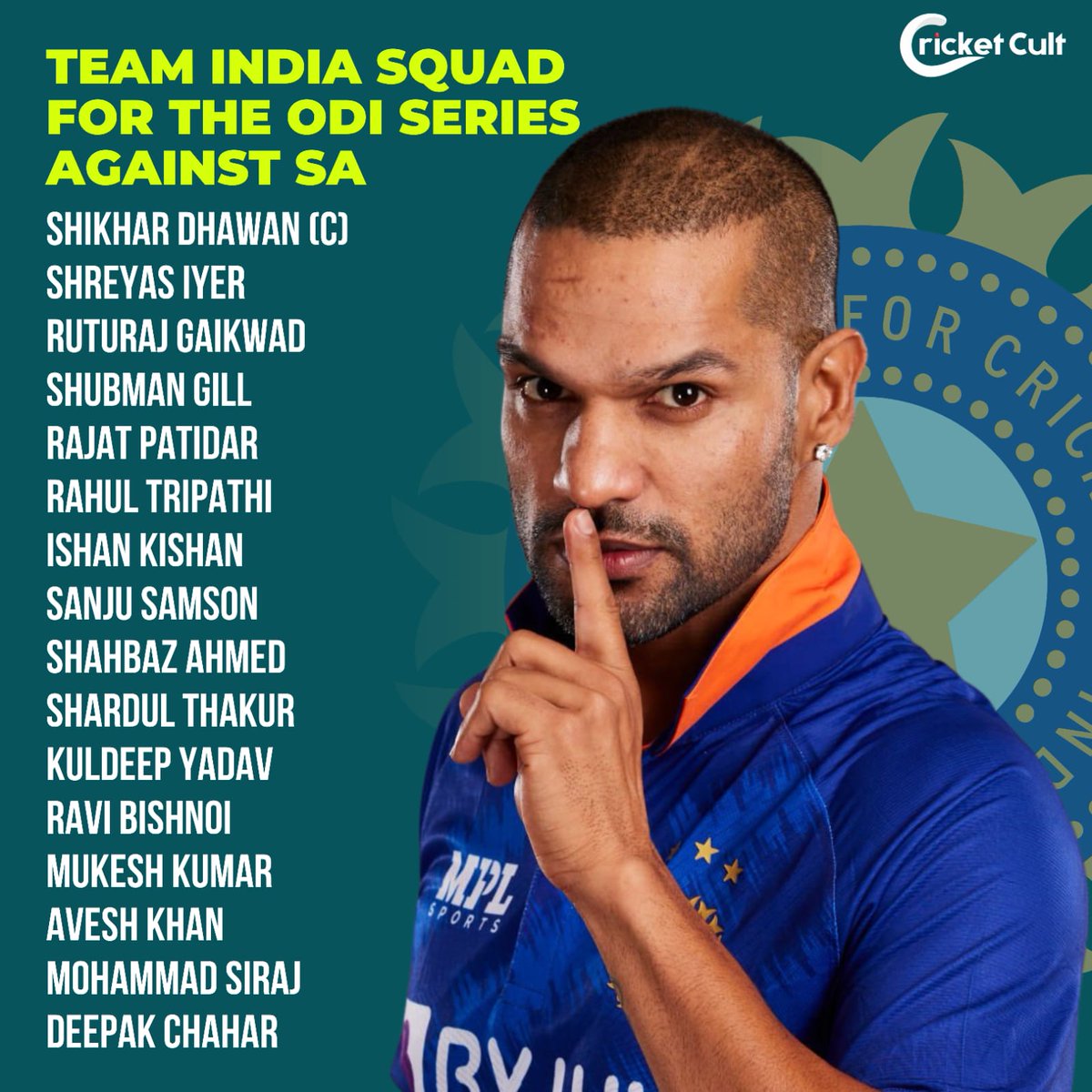 CultCricket's tweet photo. Squad from Team india
#samson #ShreyasIyer #dhawan #ishankishan #shradul #CricketTwitter #T20WorldCup2022 #BCCI #INDvsSAT20I https://t.co/oBmFccgXvz