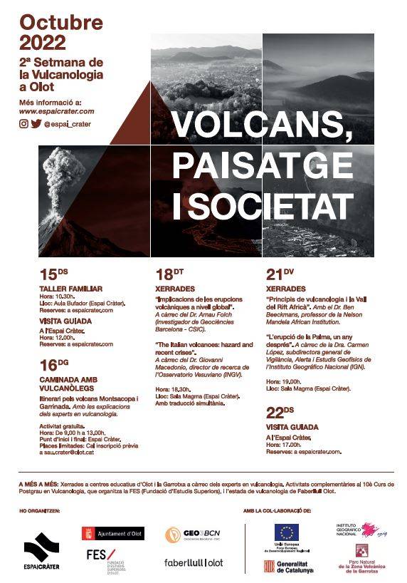 📢🌋 La segona edició de la Setmana de la Vulcanologia recorda l’erupció de La Palma, un any després. Activitats de 'Volcans, Paisatge i Societat' del 15 al 22 d'octubre #Olot #vulcanisme <a href="/espai_crater/">Espai Cràter</a> <a href="/FESOlot/">FES / Olot</a> <a href="/OlotCultura/">Olot Cultura</a>
