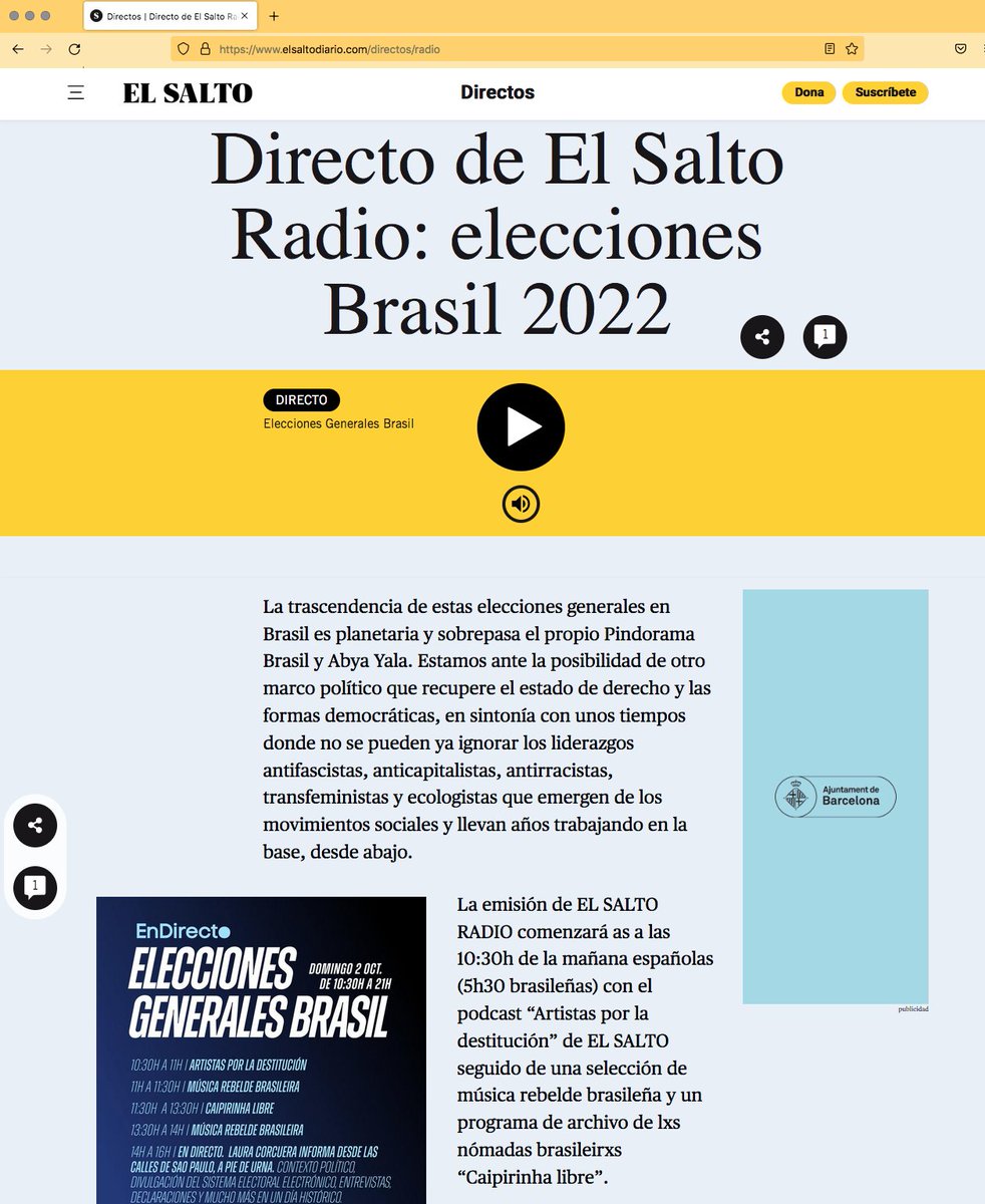 kikaserra's tweet photo. EN DIRECTO. 1ª PARTE. La periodista Laura Corcuera informará desde las calles de Sao Paulo, a pie de urna. 2ª PARTE. Mesa redonda de análisis con periodistas, activistas, artistas. A las 18h. Programa Especial Elecciones Generales CAIPIRINHA LIBRE. https://t.co/0977l0UHLE https://t.co/ir1uc84IpK