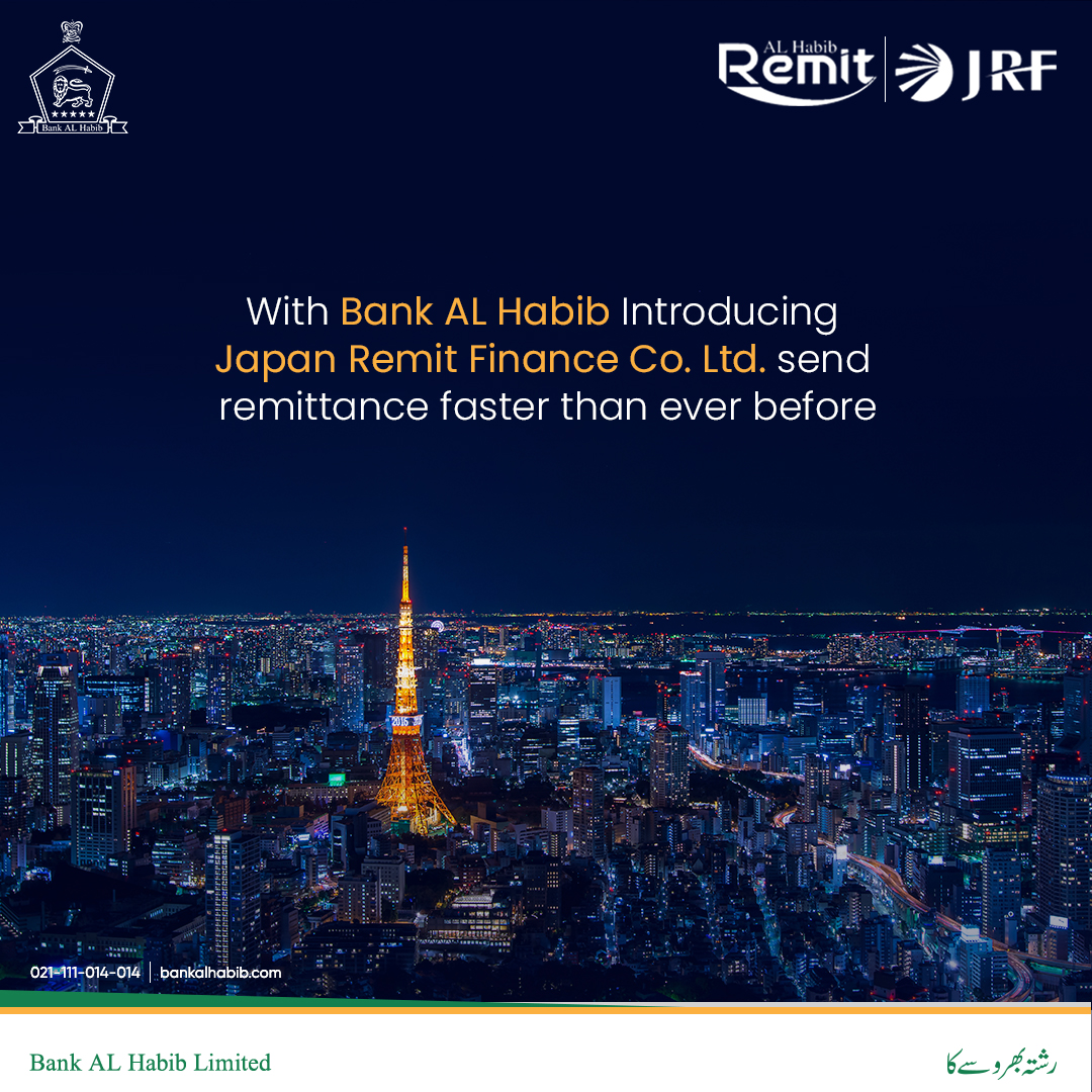 BAHLOfficial's tweet photo. Bank AL Habib is proud to announce a new tie-up; Japan Remit Finance Co., Ltd. Affiliated with more than 80 countries for money transfer.
For details, simply inbox or visit our website https://t.co/koAgwWScar
You can also call us on (021)111-014-014.
#Remitpartner #BankALHabib https://t.co/nyGucFotVr
