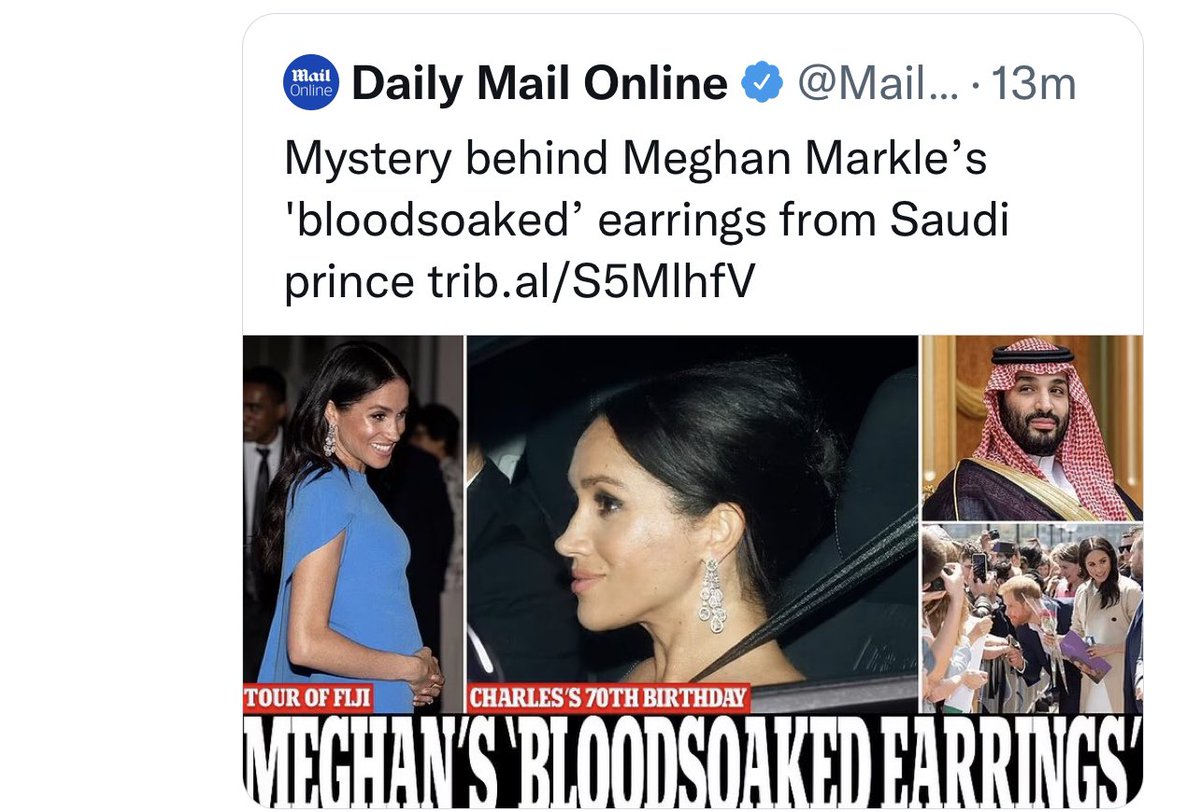 JaneyGodley's tweet photo. Meghans “blood soaked” diamonds I wonder if they’ll mention King Charles taking a bag with £2M from a Qatari politician or where the diamonds in the Royal crown came from? Because they didn’t get those precious stones in the diamond mines of Leeds did they? https://t.co/SXHc8U1mqM
