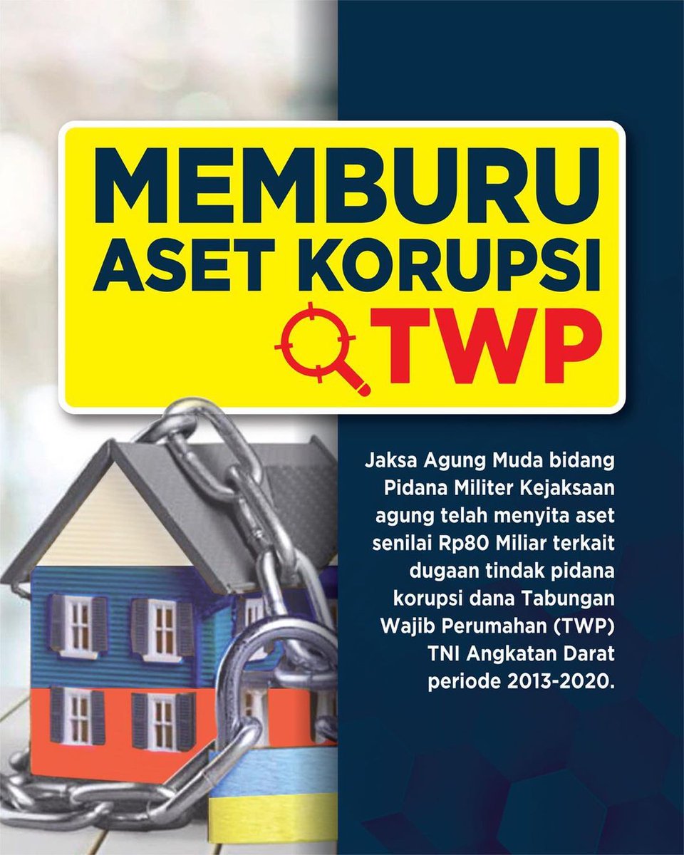 jaksapedia's tweet photo. Jaksa Agung Muda bidang Pidana Militer Kejaksaan Agung, Anwar Saadi mengatakan, tim penelusuran aset masih berupaya mencari dan menyita aset terkait kasus Tabungan Wajib Perumahan (TWP) TNI AD, karena merugikan negara mencapai Rp190 Miliar.

#KejaksaanTegas https://t.co/G0r6epu9Mz