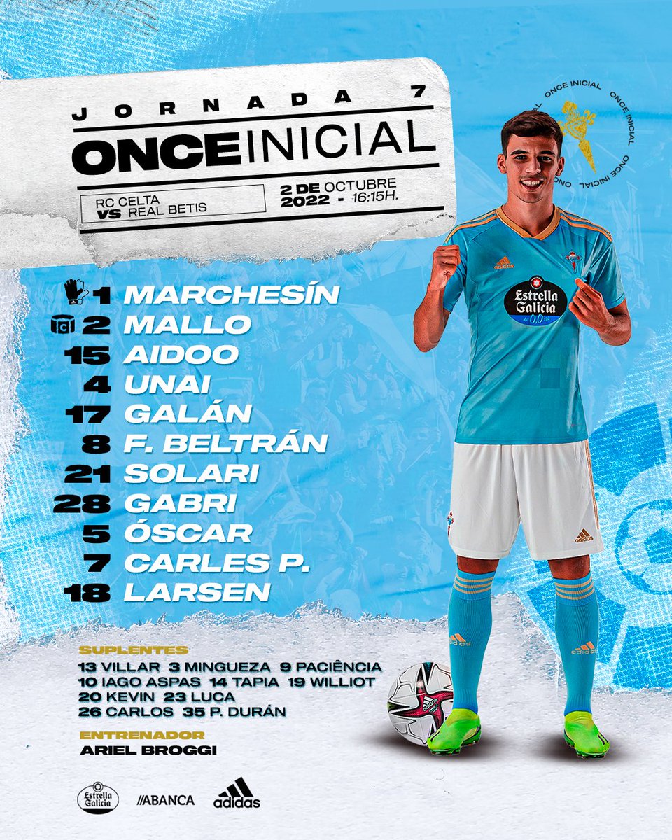 📋✅ ¡Nuestro 𝗫𝗜 inicial 🆚 <a href="/RealBetis/">Real Betis Balompié 🌴💚</a>!

#CeltaRealBetis #LaLiga