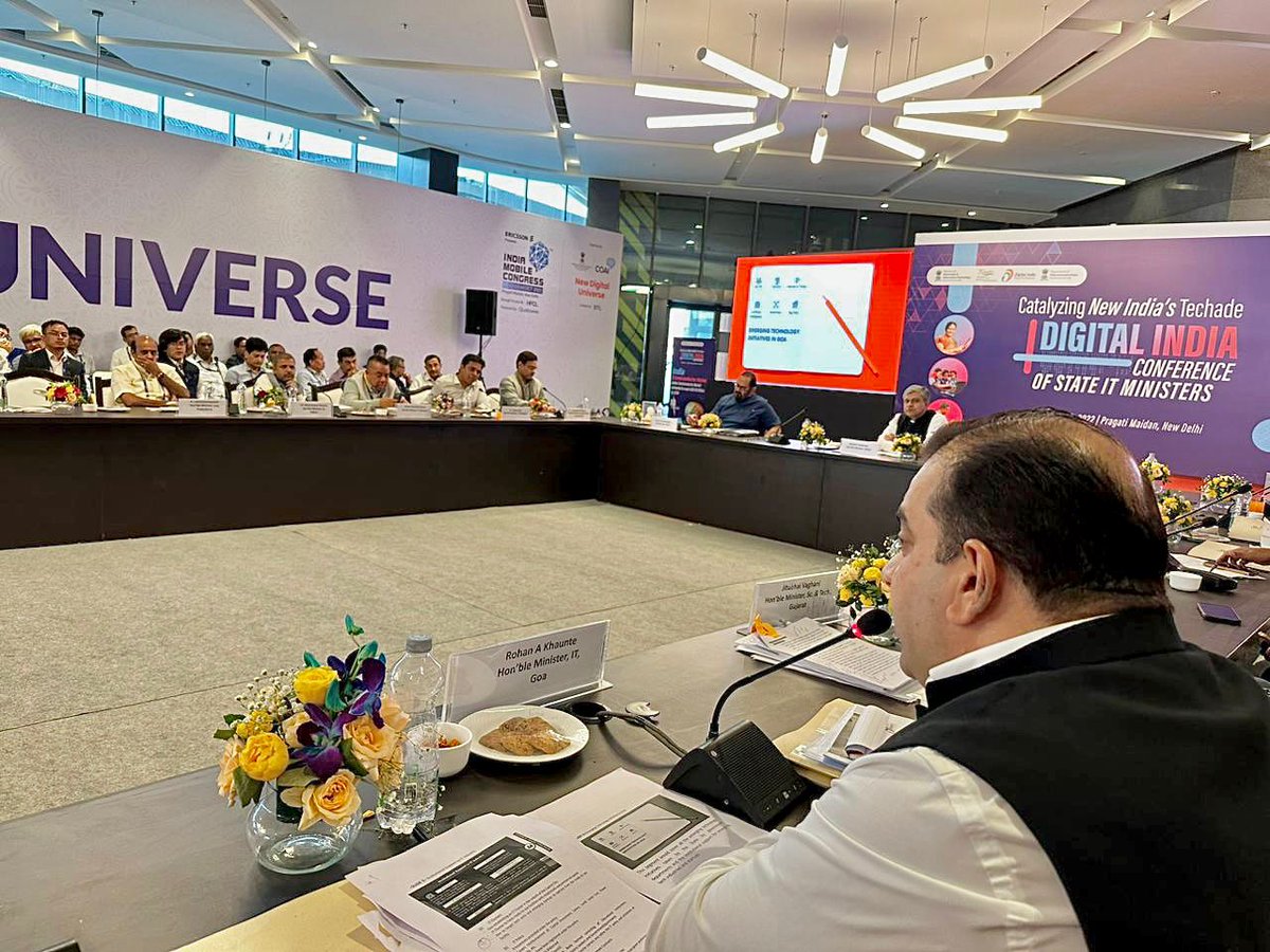 RohanKhaunte's tweet photo. At Digital India Conference of State IT Minister’s. Solicited Central support with Shri @AshwiniVaishnaw Ji, Hon’ ble Minister for Communications, Electronics &amp; IT, GOI in raising standards of Infrastructure &amp; Connect to Make Goa a Knowledge Destination. Plans for #WorkationGoa https://t.co/k9xRt1rGlz