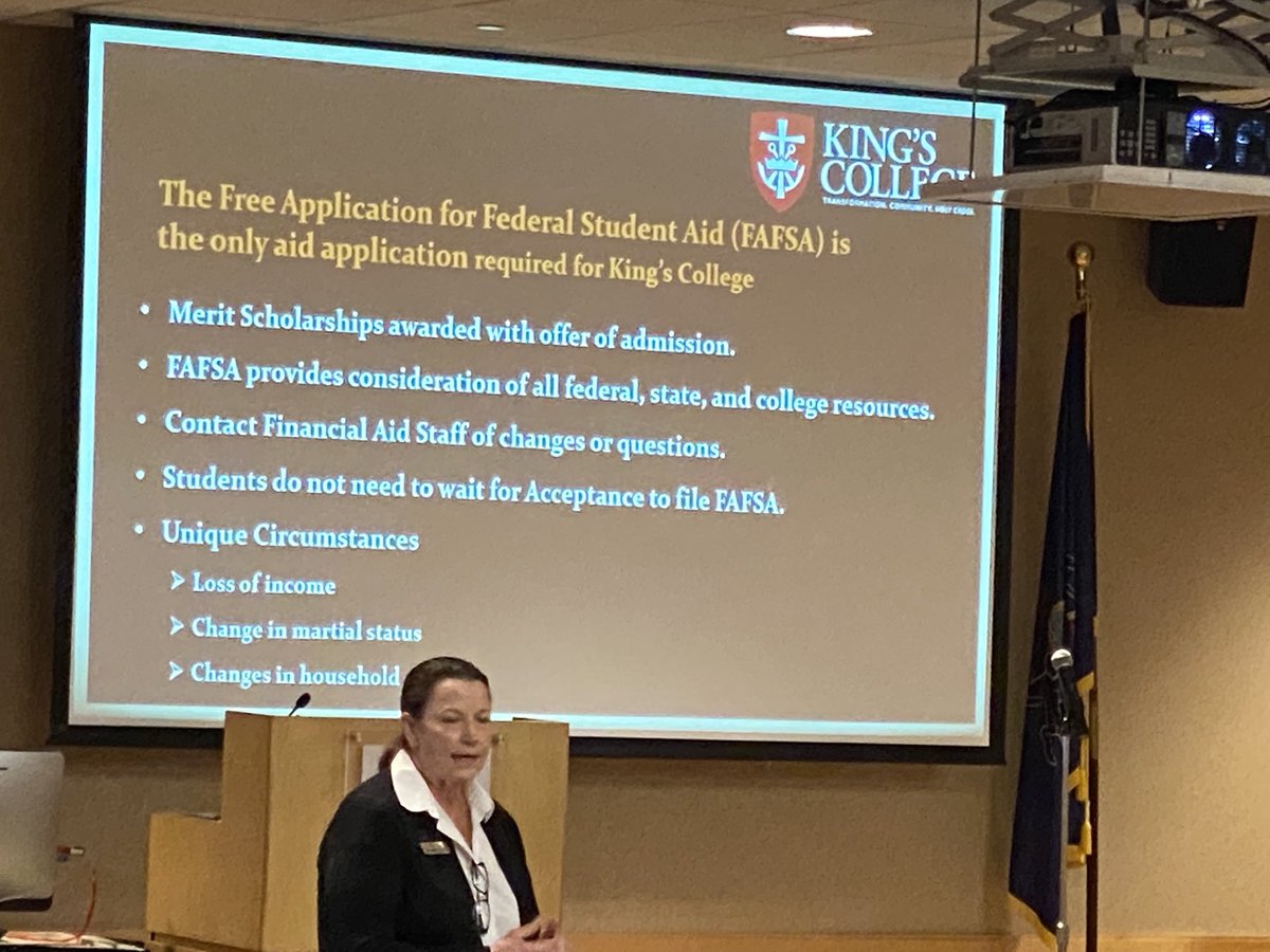 KingsPAFinAid's tweet photo. Our Director of Financial Aid reviewing the financial aid process at today’s Open House.  The 2023-24 FAFSA is now open! https://t.co/It6BpL7hIk