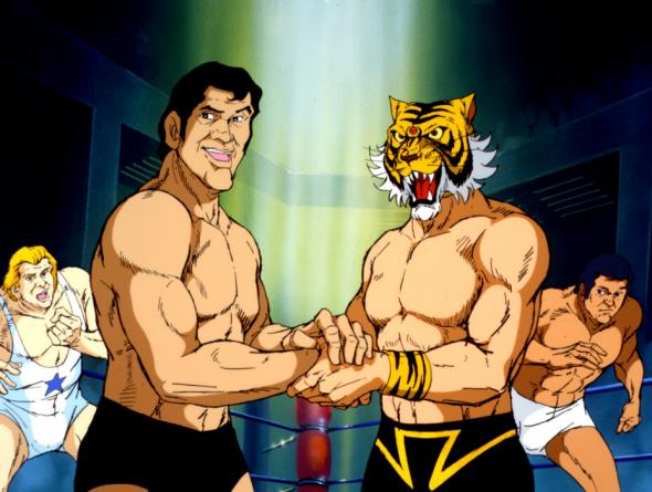 EXbiollo's tweet photo. Antonio Inoki from Tiger Mask and Tiger Mask II, Kanji "Antonio" Igari from Baki the Grappler and The Great Tatsumi from Garouden. #RIPInoki https://t.co/wUpHm0HMov