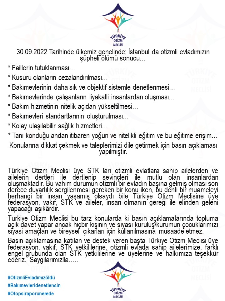canancihankl's tweet photo. 30 Eylül 'de ülkenin 30 İl'inde yapılan  basın bülteni organizasyonu sonrasında  @TrOtizmMeclisi açıklaması ..
#otopsiraporunerede
#öldürdüler 
#MehmetEresİcinAdalet https://t.co/dQePgCFhwt