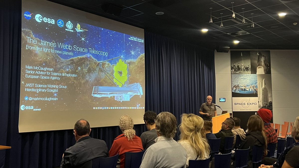 That’ll be our own @markmccaughrean giving us a full briefing on his side-gig working on Webb! 🖖🤘#jwst #spacerocks #TheSpaceWeekNL #nlspacecampus