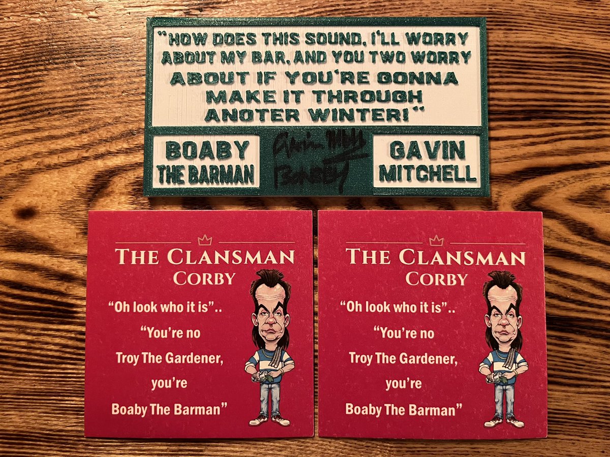 ParadisePlaques's tweet image. Competition time
To be in with a chance of winning a signed plaque and 2 @clansmancorby beer mats (runner up wins a signed beer mat signed by @GavsterNo1)
🍺Simply tell us your favourite scene from still game. 
🍺RT this tweet.
🍺Must be following us and @PubPlaques . Good luck.