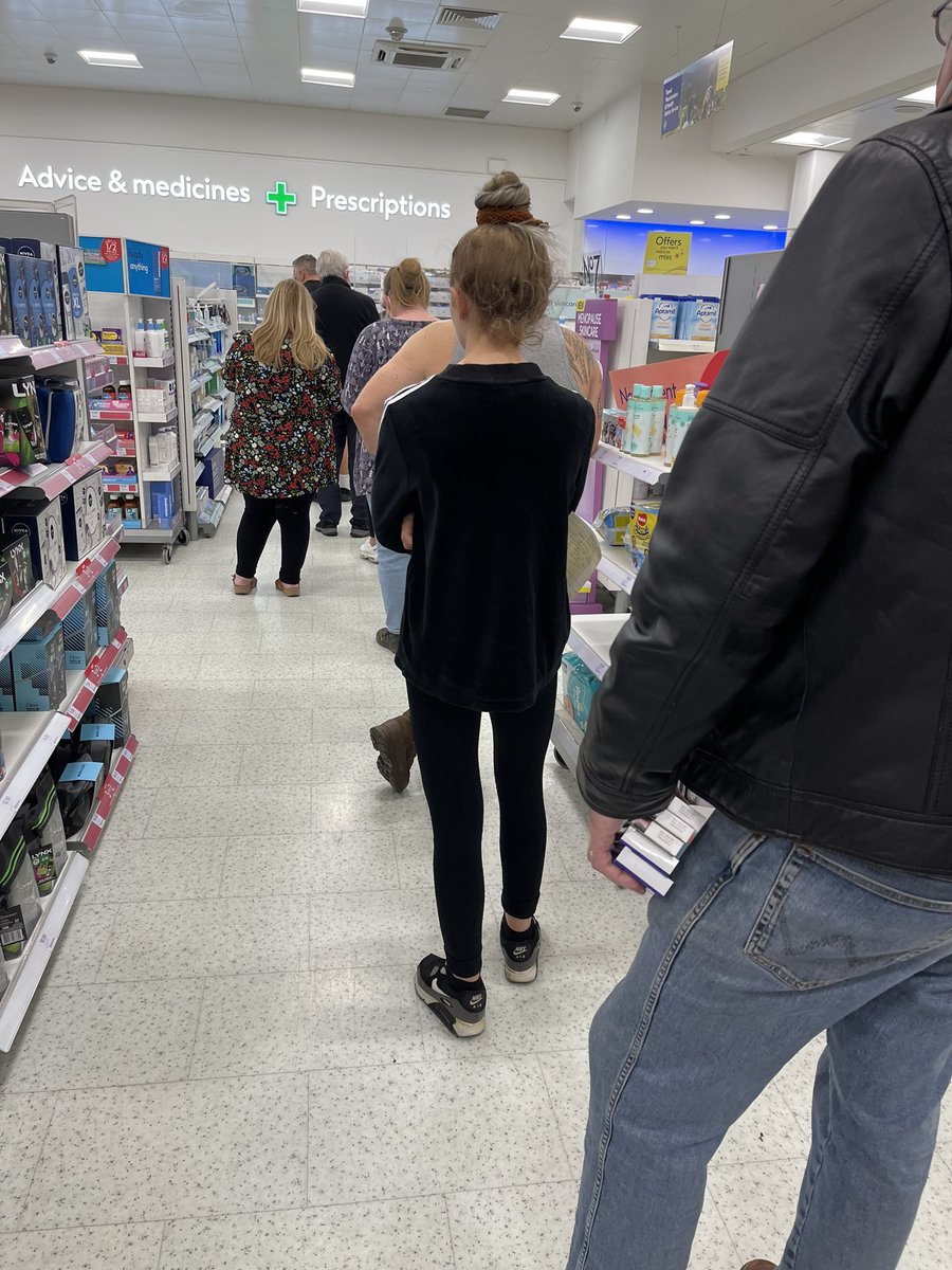 DickyTheFirst's tweet photo. Crazy customer service in Worle @BootsUK! Came to collect prescription that was sent electronically last night. Had to queue once so you’d print and make it up. Now I’ve got queue again, with only one person serving. Why would I come back? https://t.co/QuDWbqroH5