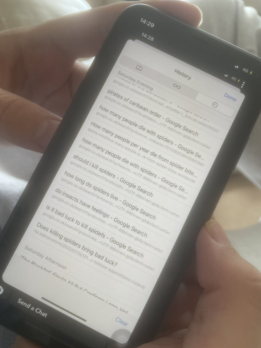 lac_9x's tweet photo. Got Callum to kill a spider last night and he sat so quiet for ages on his phone after, turns out this is what he was looking up🤣🤣🤣 https://t.co/uyrytgnPYO
