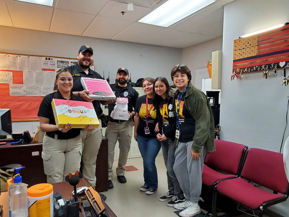 HanksInteract's tweet photo. Friday was a busy day. Our day 5 of celebrating our security guards consisted of breakfast & coffee & a midmorning snack from our new friends @fronterachurros Once again thank you for keeping us safe everyday. #hanksinteract #hanksknights @YISD_Security https://t.co/MpEB3Q7Uqb