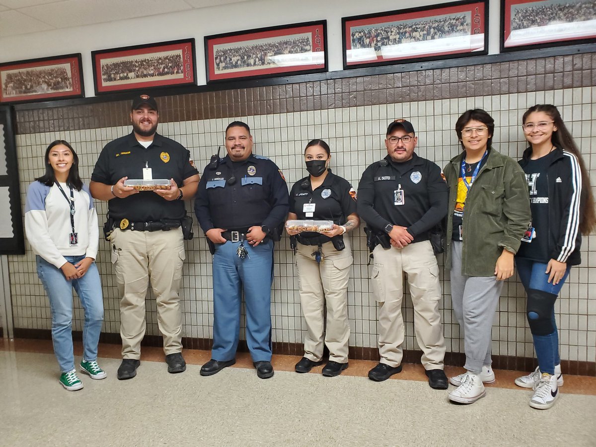 HanksInteract's tweet photo. Friday was a busy day. Our day 5 of celebrating our security guards consisted of breakfast & coffee & a midmorning snack from our new friends @fronterachurros Once again thank you for keeping us safe everyday. #hanksinteract #hanksknights @YISD_Security https://t.co/MpEB3Q7Uqb