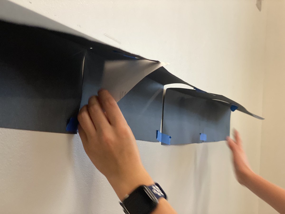 MphSteam's tweet image. Last week students created hands with visuals expressions of themselves and their passions. A few students took ownership of the display and constructed 3d “tables” to display their work.