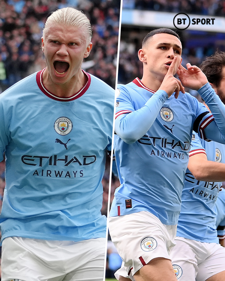 footballontnt's tweet photo. Two goals for Haaland ⚽️⚽️
Two goals for Foden ⚽️⚽️

Man City are thrashing Man Utd, and we're only halfway through the game! 😱 https://t.co/Sa4nqpul5F