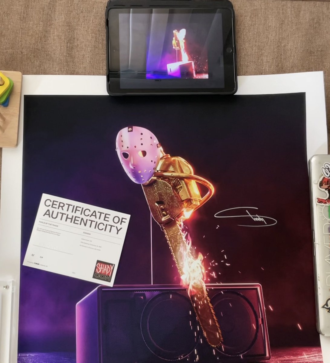 BuzzedEdwin's tweet photo. @RaritySniperNFT My first official #nft was this @Eminem #shadycon came with signed and numbered print. I secured mint #45 @Shade45 https://t.co/RHq4X8kBwl