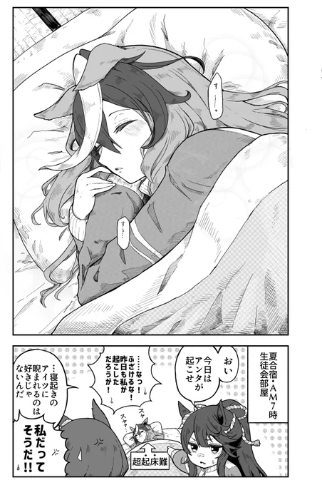 会長って放つオーラがえげつなくて近寄りがたい雰囲気してるように見えますけど、よく見ると顔立ち的には結構幼さが残ってるから寝顔とかバチバチに可愛いと思います
#ウマ娘 