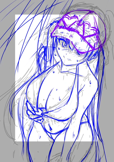 wipこないだ夏を見送ったばかりですが夏終わんないのでまた水着船長ラフちょっと色々試しながらなので色んな絵の完成がバラバラになると思うます 